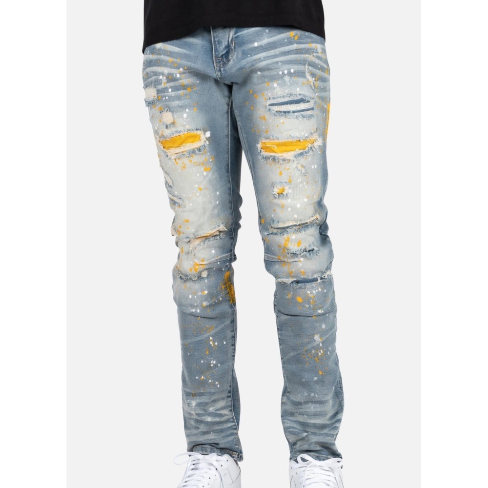 Smoke Rise Mens 34x32 Slim Fit Distressed Paint Splatter Jeans JP20737D